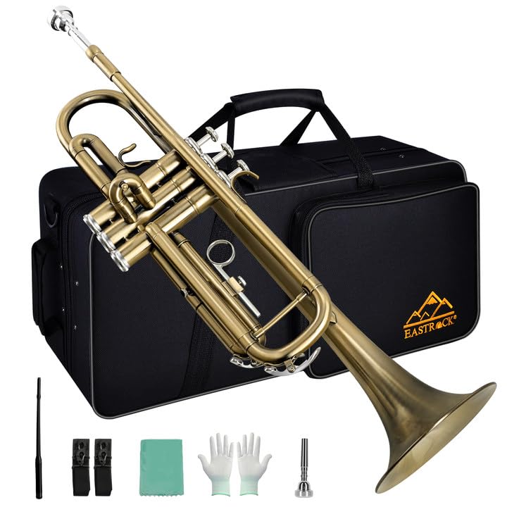 EASTROCK - Trompeta tipo Bb con estuche de transporte, guantes, boquilla 7C y kit de limpieza (Palisade...