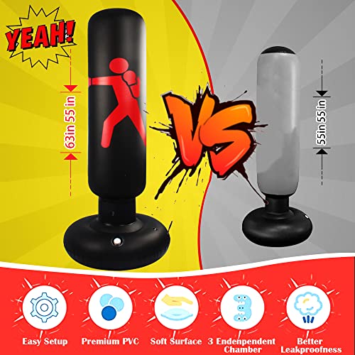 Punching Bag With Stand Adult - Free Standing Punching Bag For Adults - 63" Men Standing Boxing Bag Inflatable Kickboxing Bag For Training Mma Muay Thai Fitness (Kungfu Red) #TOP5
