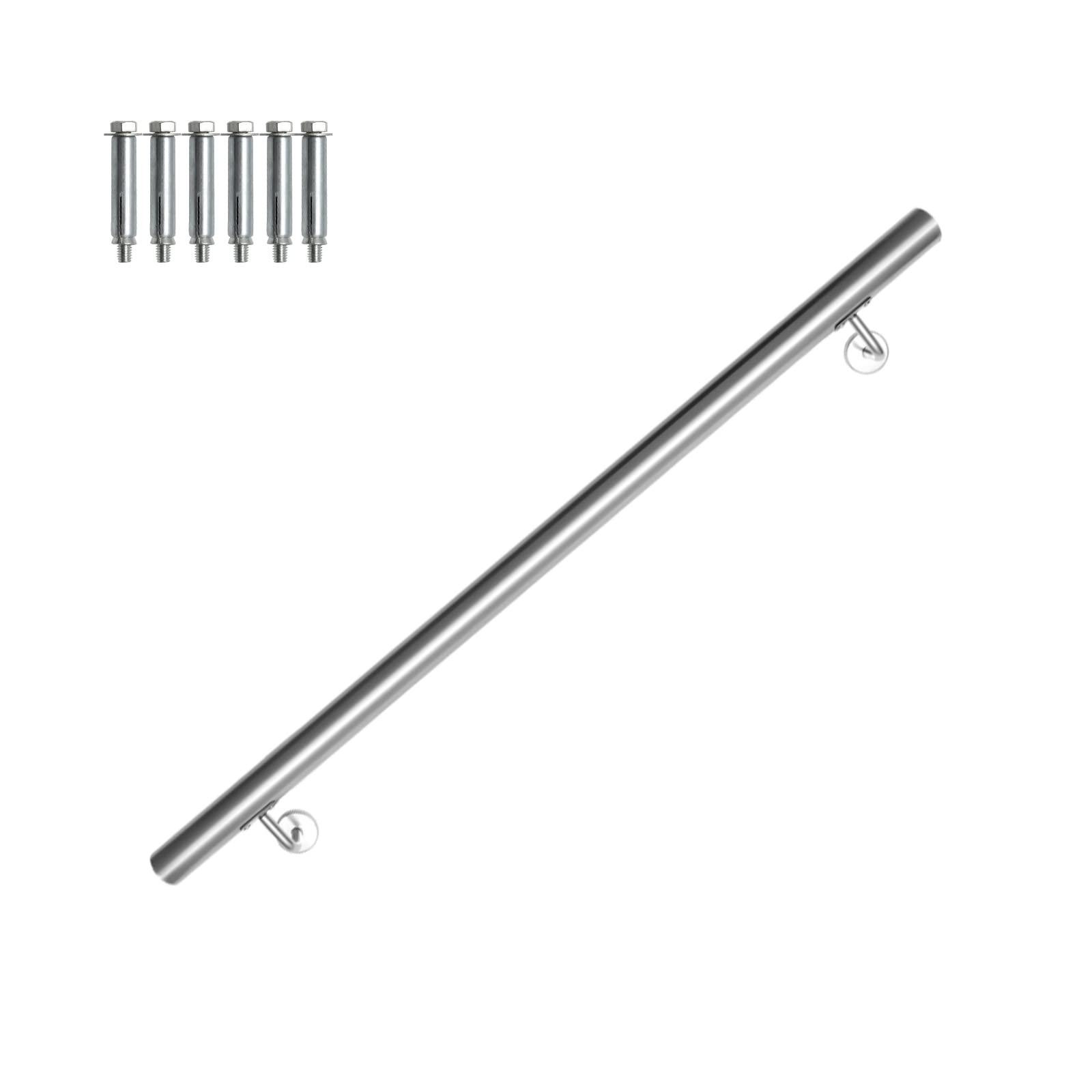 Pasamanos de acero inoxidable, Barandilla Manos para escaleras, Baranda Montaje Soporte en Pared Barandilla Interior Exterior, Incluye soporte de pared y tapas de extremos, 100 cm