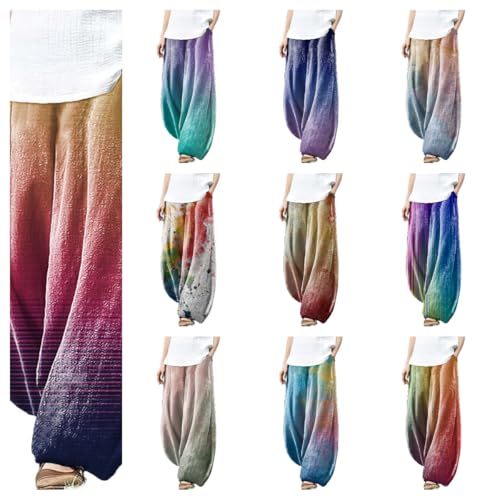 Palazzo Pants for Women Harem Pants Cotton Loose High Elastic Waist Lightweight Summer Women Hiking Pants3