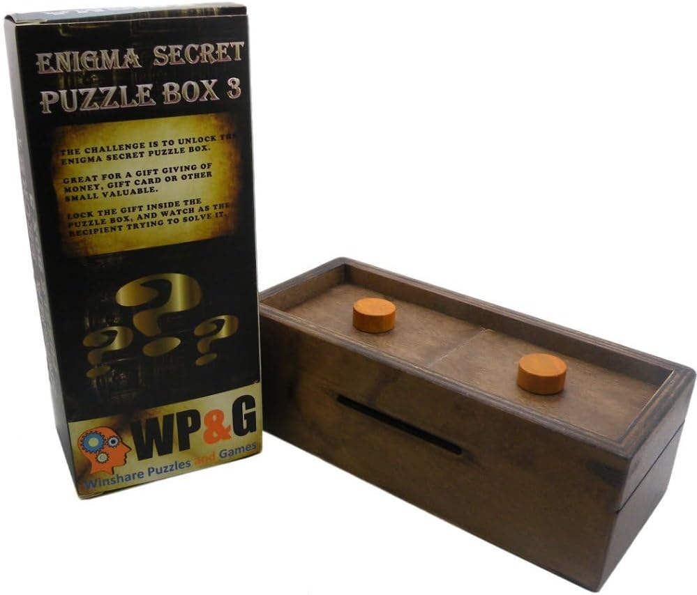 Puzzle Box Enigma Secret Explorer - Money and Gift Card Holder in a Wooden Magic Trick Lock with Hidden Compartment Piggy Bank Brain Teaser Game
