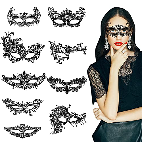 Wisdom1674 Máscara de Mascarada de Encaje, Mascarada Veneciano Máscaras de Mujer Máscara de Baile de Carnaval, Máscara de Encaje Gótico para Fiesta Temática, Juego de Roles, 9 Piezas Cover