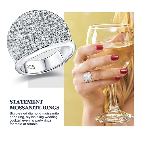 DAYBYDAY Moissanite Rings for Men Women 925 Sterling Silver 2-3.5ct D Color VVS1 Simulated Diamond Moissanite Pave/Baguette Band Statement Cocktail Rings Moissanite Jewelry Size 6-112
