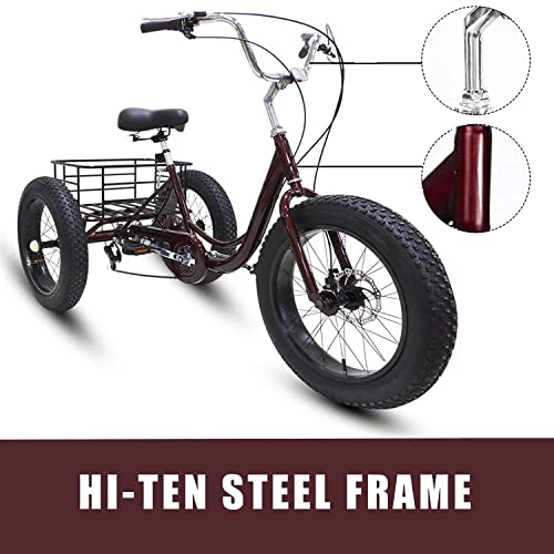 Triciclo para adultos de 20 pulgadas con neumáticos gruesos, 7 velocidades, asiento amplio tipo cruiser y canasto trasero para mayores, mujeres y hombres miniatura 5