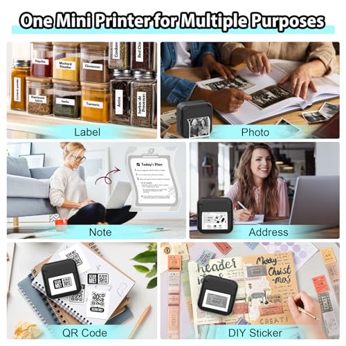 HuiJuKeJi Impressora de adesivos sem tinta para iOS e Android, mini impressora térmica com 10 rolos