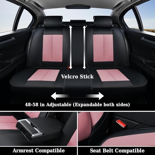 Image of Coverado Universal Seat Covers Full Set, 5 Seats Universal Seat Covers for Cars, Waterproof Nappa Leather Car Seat Covers with Head Pillow, Auto Protectors Fit for Most Pick-up Truck, Black&Pink