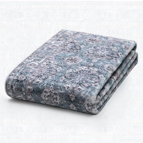 SERISSA Boho Area Rug 5x7 Blue Grey, Washable Large Rugs for Living Room, Ultra Soft Non-Slip Bedroom Rug Print Distressed Vintage Floral Carpet Rug for Dining Room Dorm Office Home Decor