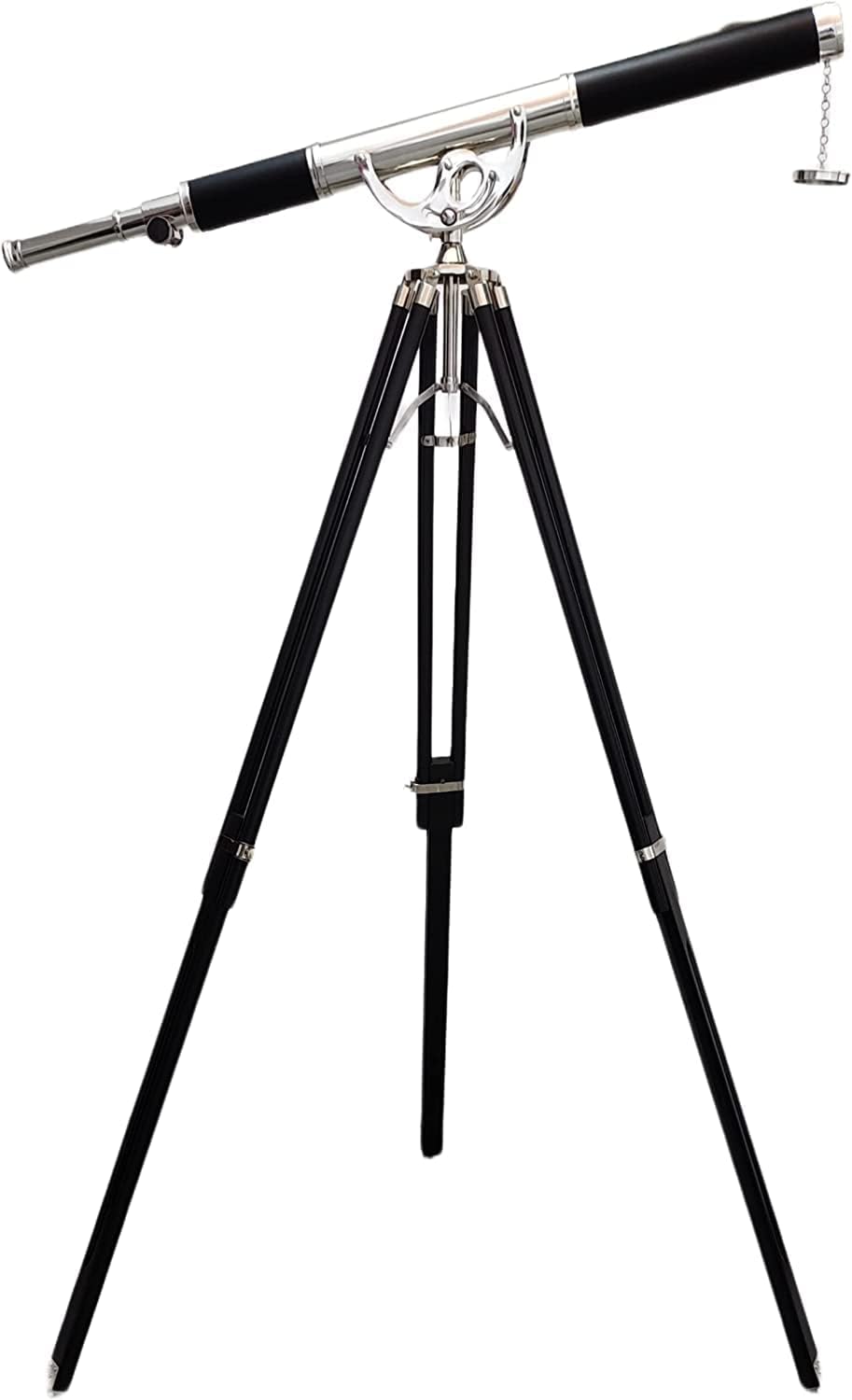 Nautical Vintage Solid Brass Marine Black Leather Telescope Single Barrel Brass Chrome Finish & Black Tripod 65'' Handmade Looks Authentic Decor