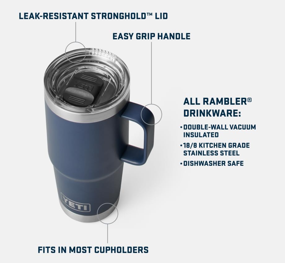 YETI Rambler Travel Mug, Stainless Steel Vacuum Insulated with Stronghold Lid, Charcoal, 20 oz (591 ml) - Image 4
