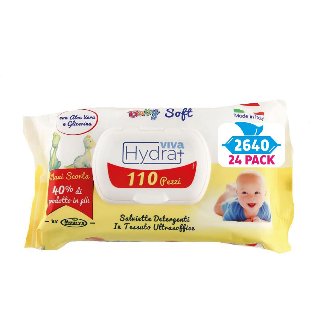 Maury's Salviette per Neonati Idratanti e Detergenti - Umidificate a Base di Acqua per Pelli Sensibili e Delicate con pH Neutro - Corpo Viso e Cambio Pannolino (CLASSIC - 2640 Pz (24 Confezioni))