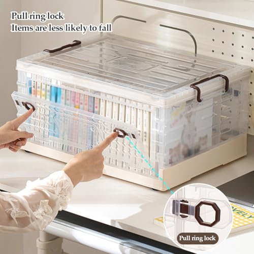 Boîtes de rangement en plastique empilables et pliables avec couvercle | Grand bac à roulettes