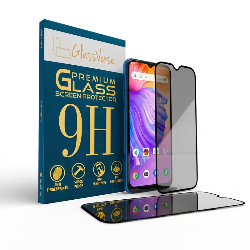 Image of GlassVerse Ultra Privacy Tempered Glass For Tecno POP 5 LTE (Pack Of 2) with Free Installation Kit. Edge To Edge. (In-Screen FingerPrint Lock will not work with the Privacy Guard) - 6.52 inch