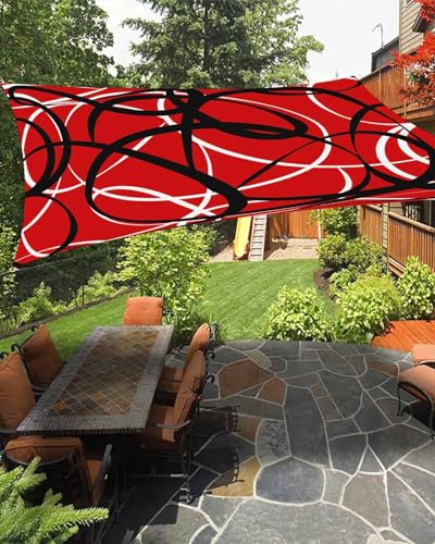 Boanket Sun Shade Sail 6.5' x 10', Red Geometric UV Block Sun Sails Shades, Black White Modern Abstract Art Aesthetics Shade Cloth for Patio Deck Terrace Garden Lawns Beach Backyard