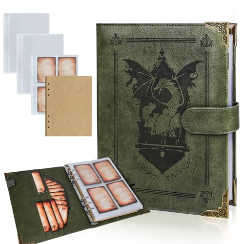 Byhoo DND Spell Cards 5e PU Leather Spellbook for Dungeons & Dragons notebook with 30 Sleeves for Spell Cards Writable Pages and Magnetic Closure A Must-Have for RPG & Board Games for Every Adventurer