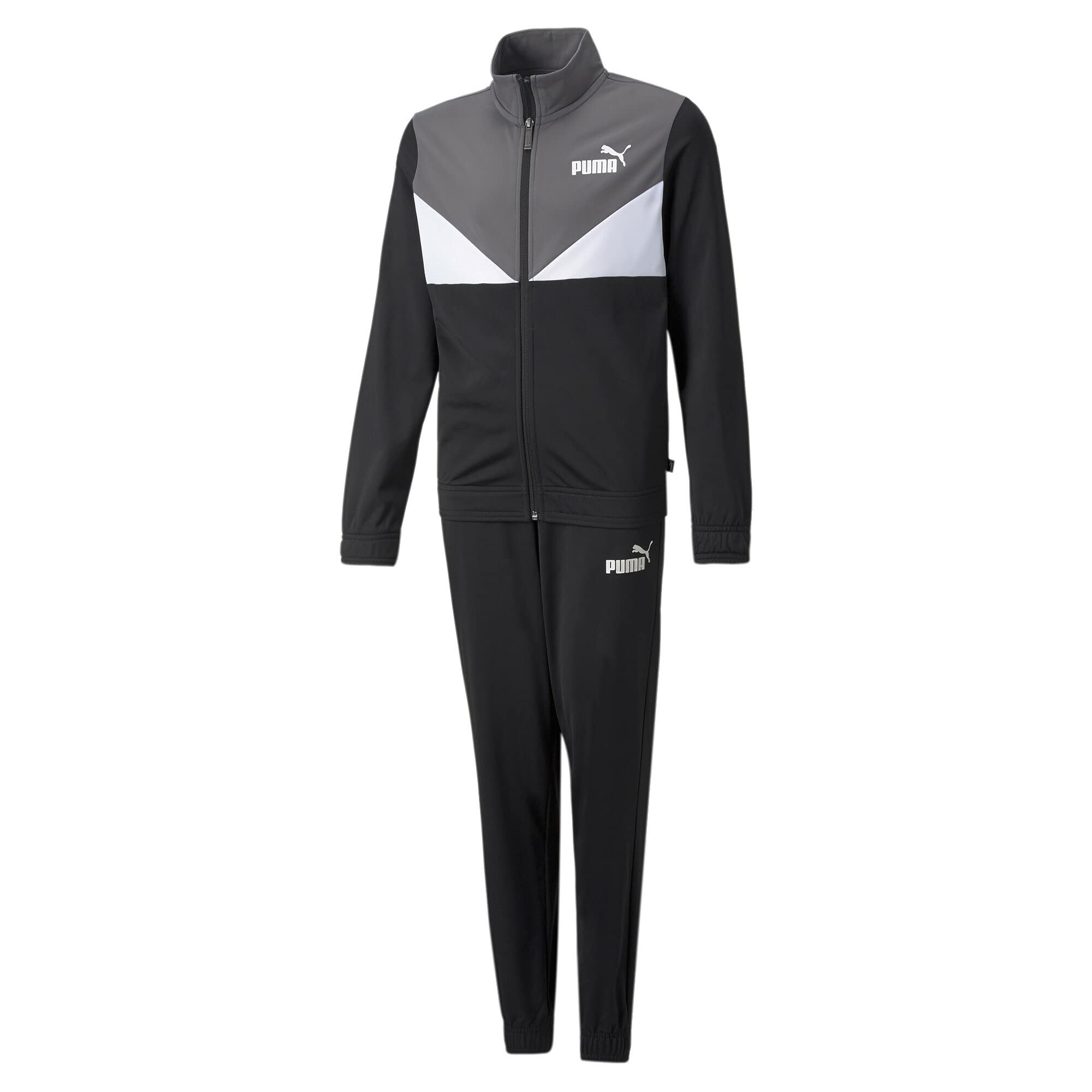 PUMA Colorblock Poly Suit cl B Kinder Unisex Trainingsanzug Sportanzug 589372 01 schwarz