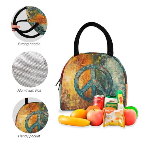 Backpack Lunch Bag Set Painting Peace Sign Print, Big Storage Travel Backpacks with Insulated Lunch Box for Office Hiking Picnic4