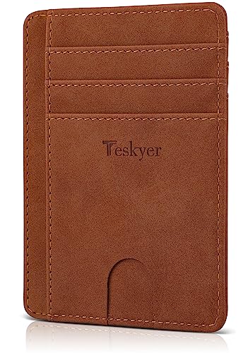 Image of Teskyer Slim Minimalist Wallet for Men, RFID Front Pocket Card Holder | Ultra Slim Front Pocket Design, 8 Card Slots, RFID Protection, Smooth Faux Leather for Everyday Carry