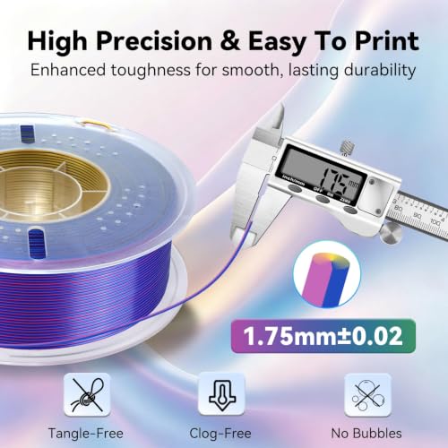 Image of Kingroon PLA Filament, Multicolor Silk PLA Filament, Tri Color 3D Printer Filament, 1.75 mm, Dimensional Accuracy + /- 0.03 mm, 1kg Spool(2.2lbs), Red Blue Yellow