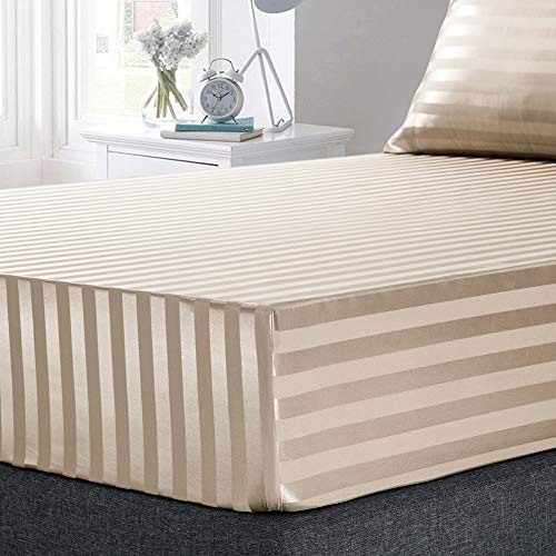 Image of Satin-Silk Sheets Full Size Bed Set, Taupe Soft Cooling Deep Pocket Sheets, Hypoallergenic, Wrinkle and Fade Resistant Bedding Set, 3 Piece, Striped