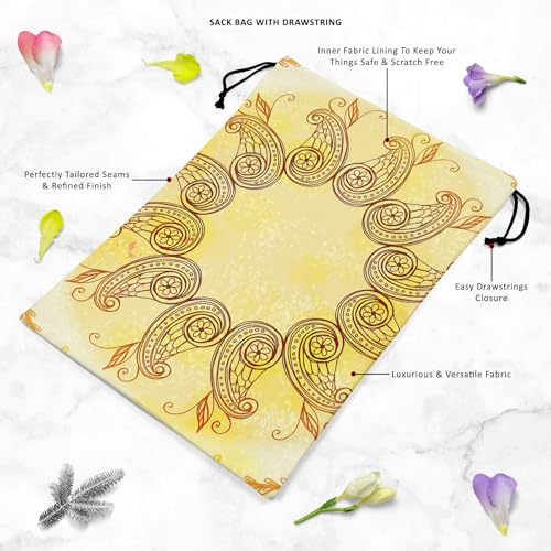 Image of ArtzFolio Ethnic Circular Ornament D5 | Reusable Sack Bag | Bag for Gym, Storage, Vegetable & Travel