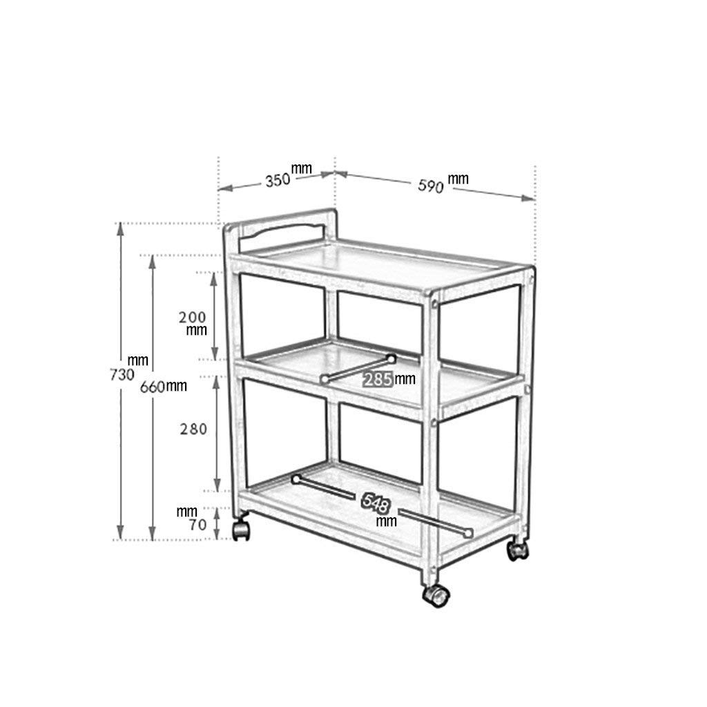 Carrito de Almacenamiento Carrito de Servicio Carrito de Comedor de 2 o 3 Capas Soporte de Madera Bandeja de Madera Maciza 4 Ruedas universales con Ruedas de Bloqueo par