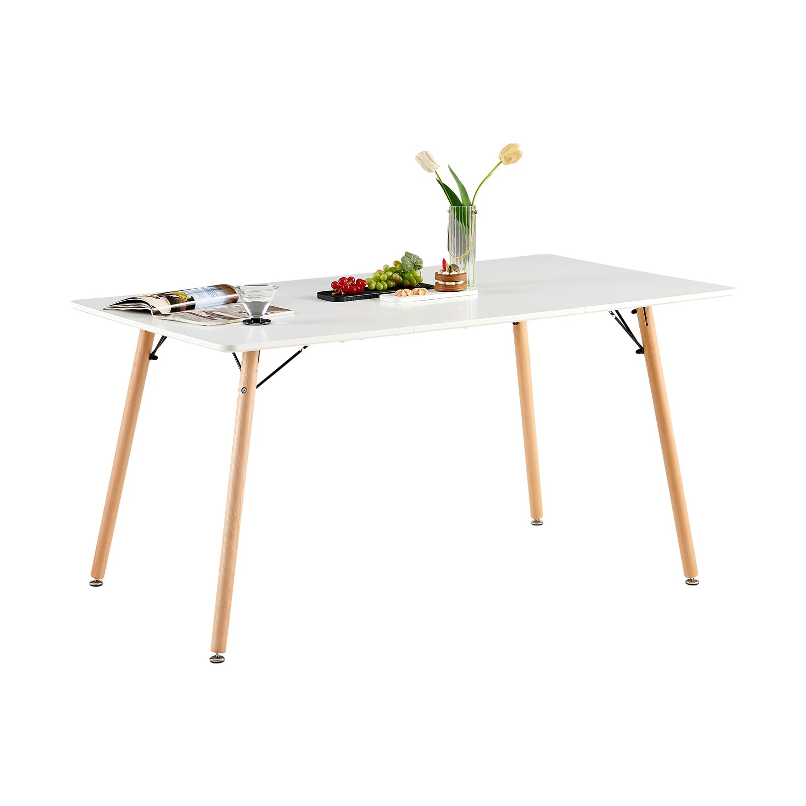 Tavolo Da Pranzo Scandinavo 110x70cm - MDF Bianco Con Gambe In Faggio, Per 4 Persone