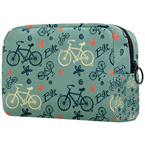 Preisvergleich Produktbild TIKISMILE Make-up-Tasche mit Retro-Fahrrädern, groß, Kulturbeutel, Reise-Kosmetiktasche, tragbare Make-up-Tasche für Frauen und Mädchen