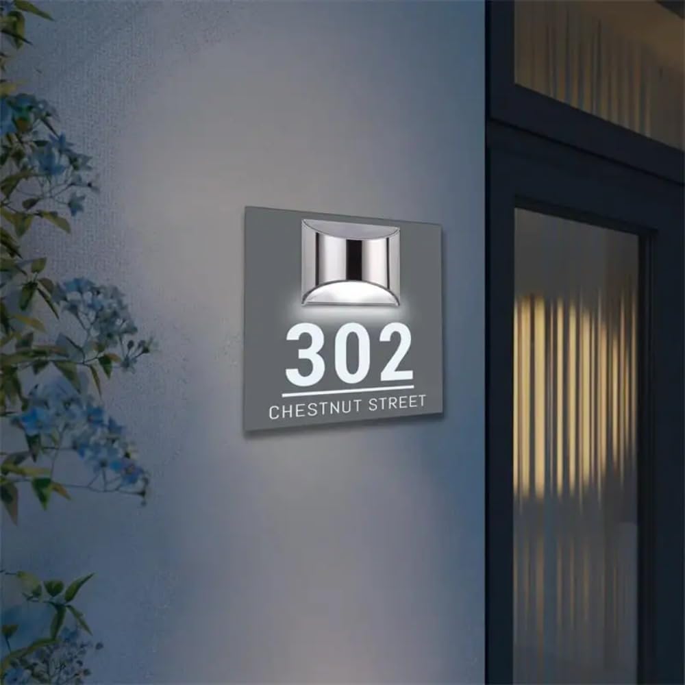 JFS Personalized Solar 3d House Number Sign Custom House Numbers for Outside, Address Signs for Houses, Lighted Address House Number Plaque Outdoor Waterproof (30x30cm (12x12inch),White Rose)