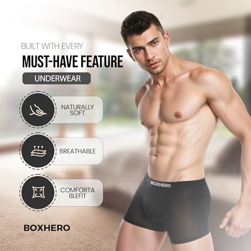 BOXHERO Men's Boxer Briefs, Ultra Breathable Soft Moisture Wicking, Skin-Friendly Design, More Durable - Pack of 53