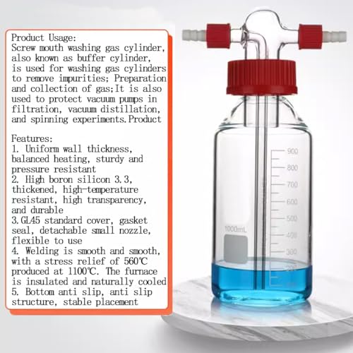Bottiglia graduata per lavaggio a gas, in vetro borosilicato, per esperimenti di chimica, kit di vetreria da laboratorio durevole
