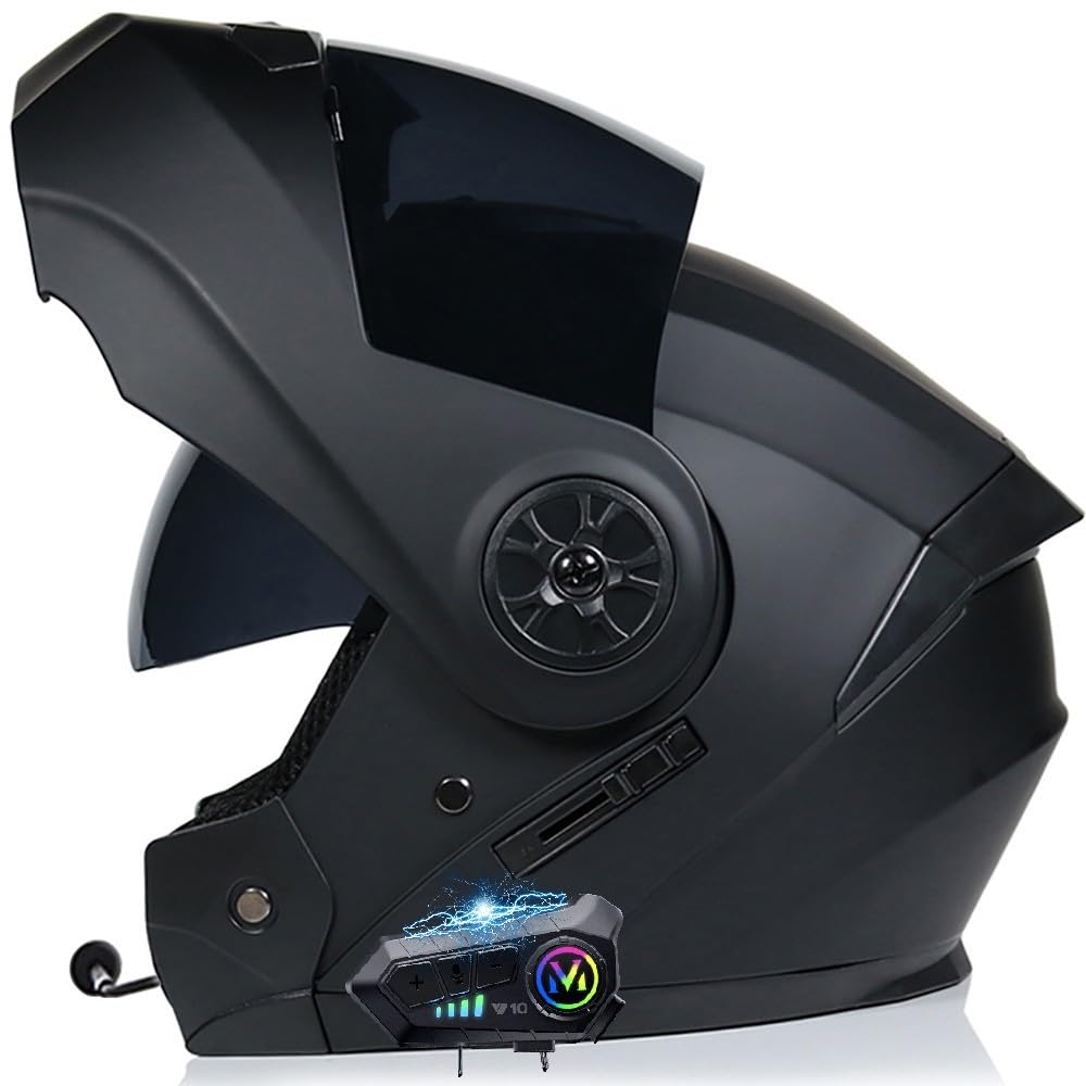 Wzggteam B Modular Motorbike Helmet With Luetooth And Microphone, Flip Up Front Motorcycle Helmet With Double Visor, Dot/Ece Approved Full Face Helmet, Crash Helmet For Automatic Answering