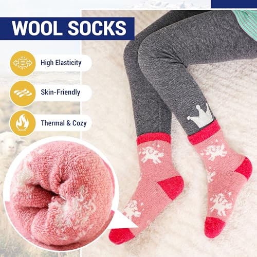 Image of Eocom Kids Wool Socks For Boys Girls Warm Hiking Thermal Winter Cozy Soft Thick Toddlers Crew Boot Socks 6 Pairs
