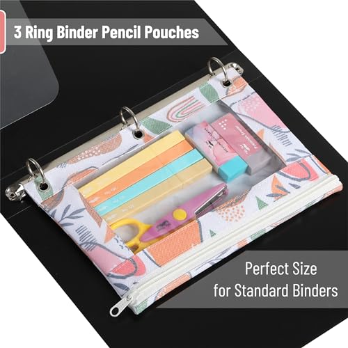 Image of Mr. Pen- Pencil Pouch for 3 Ring Binder, 2 Pack, 10 inchx6.75 inch, Smooth Zipper | Clear Window, Large Capacity Pencil Case with 3 Reinforced Grommets for School, Office, Supplies Storage | Clear Window, Large Capacity Pencil Case with 3 Reinforced Grommets for School, Office, Supplies Storage