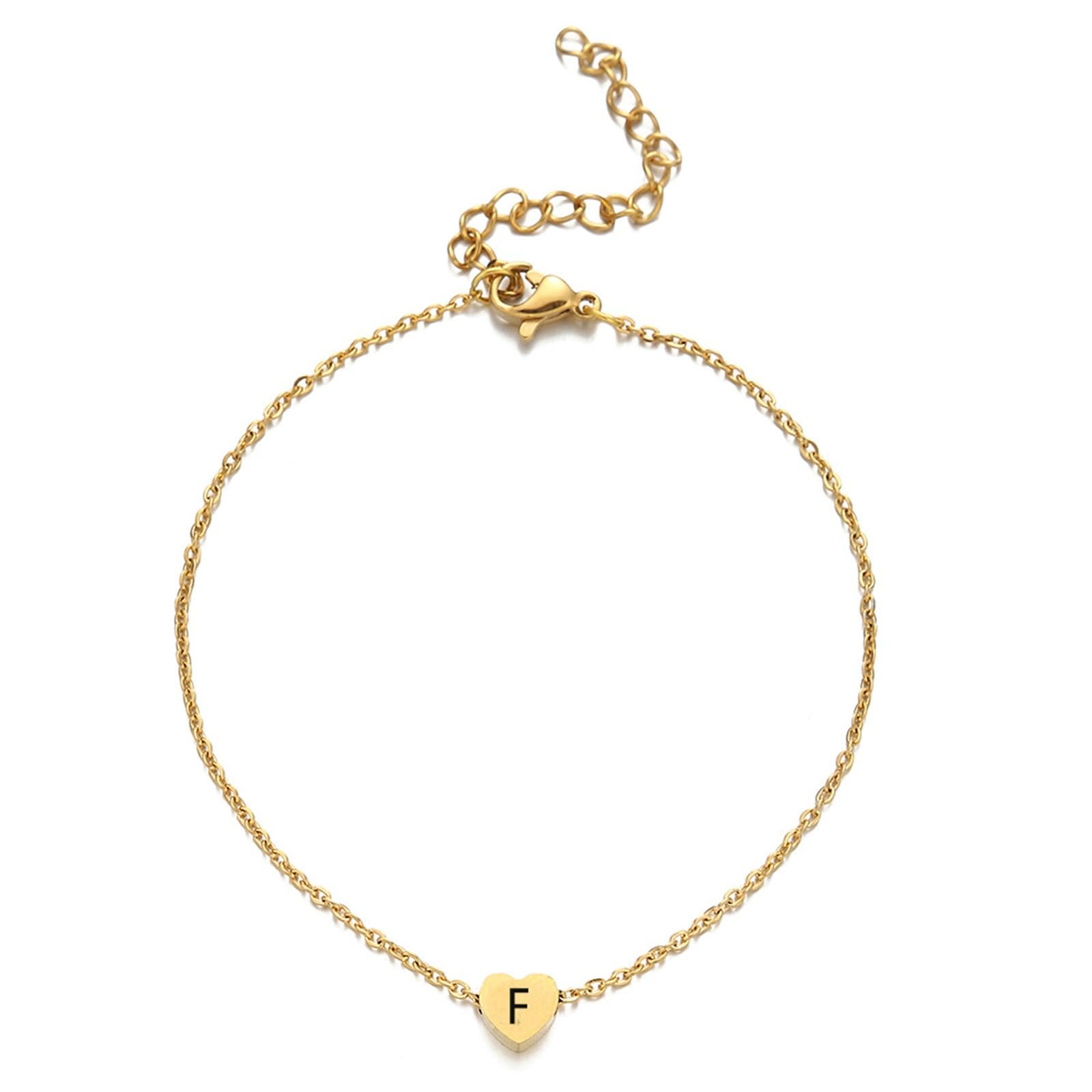 Tobillera de oro amarillo 375, joya para el pie para mujer, estilo bohemio, oro de 9 quilates, corazón con letras, sandalia de verano para playa, sandalia descalza
