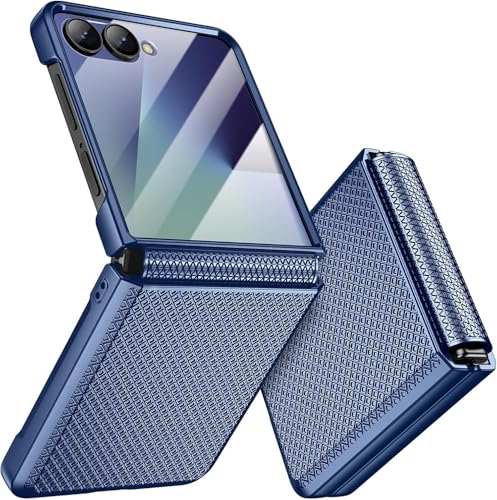 Image of Kapa Textured Grip Hinge Protection Back Cover for Samsung Galaxy Z Flip7 / Z Flip 7 | with [Inbuilt Glass] Full Body Shockproof Hard Back Case (Blue)