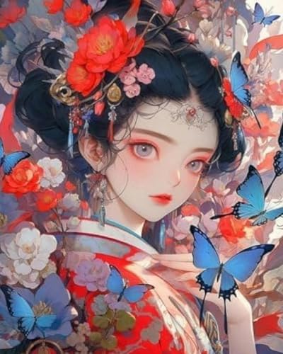 Kit diamant painting contre stress toile fille kimono decoration murale