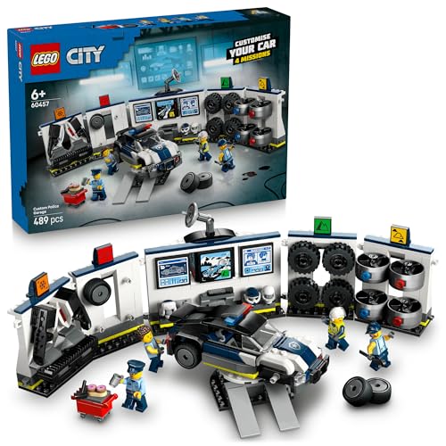 LEGO® City Custom Police Car Garage 60457 Toy Set for Real-Life Heroes Aged 6 and Up, Kids Vehicle Playset, Fun Holiday or Birthday Toy, Includes a Workshop, Customizable Cruiser and 4 Minifigures