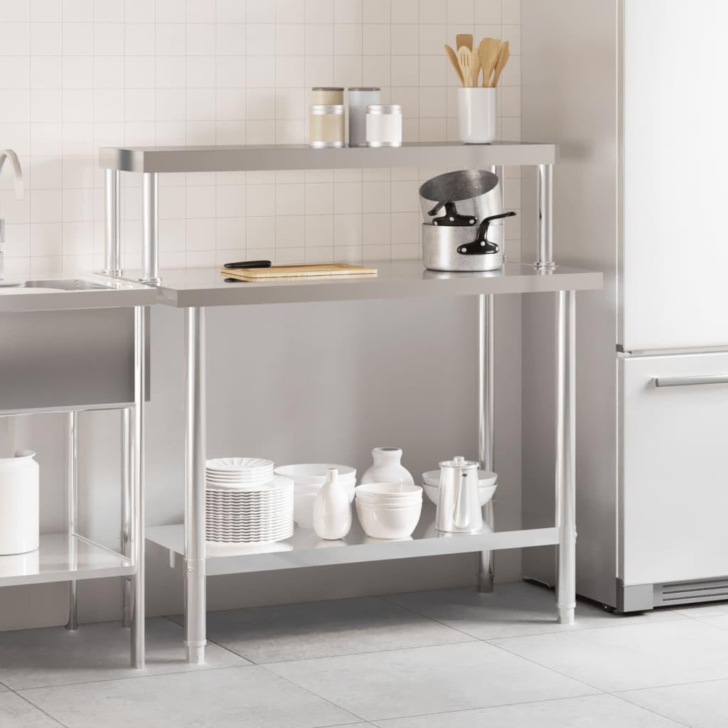 Mangloder Edelstahl Küchentisch mit Aufsatzboard 110x55x120 cm für Gastronomie Restaurant Catering Imbiss Bistro Hotel Küchenzubehör