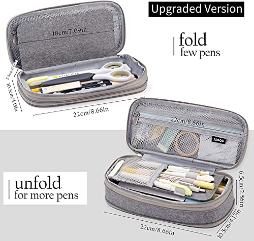 Image of EASTHILL Canvas,Fabric Big Capacity Pencil Pen Case Office College School Large Storage High Capacity Bag Pouch Holder Box Organizer Blue (Grey)