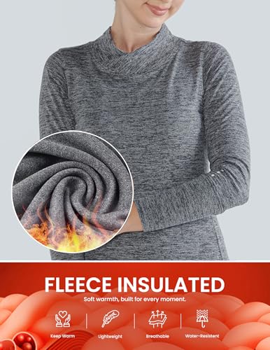 3 Pack Women's Thermal Fleece Shirts Long Sleeve Mock Turtleneck Running Active Tops Workout Cold Weather Gear2