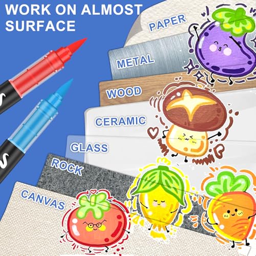 Image of Acrylic Paint Markers, Soft Brush Tip Pens and Markers, Acrylic Paint Pens for Wood, Stone, Canvas, Glass, Fabric, Egg, Rock Painting and DIY Craft Art Supplies (12)