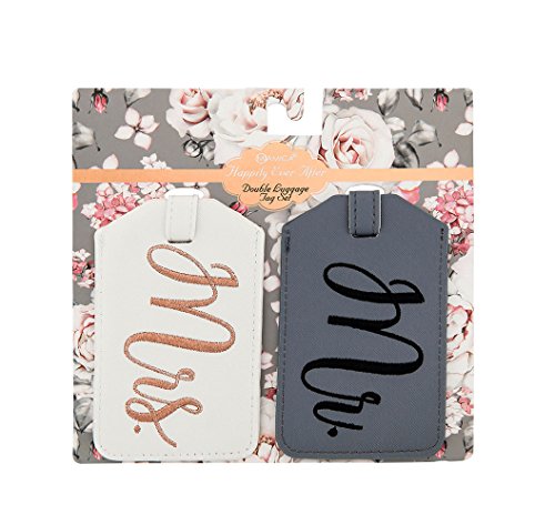 Miamica Mr. and Mrs. Bridal Luggage Tags, Gray and White - Thumbnail 2