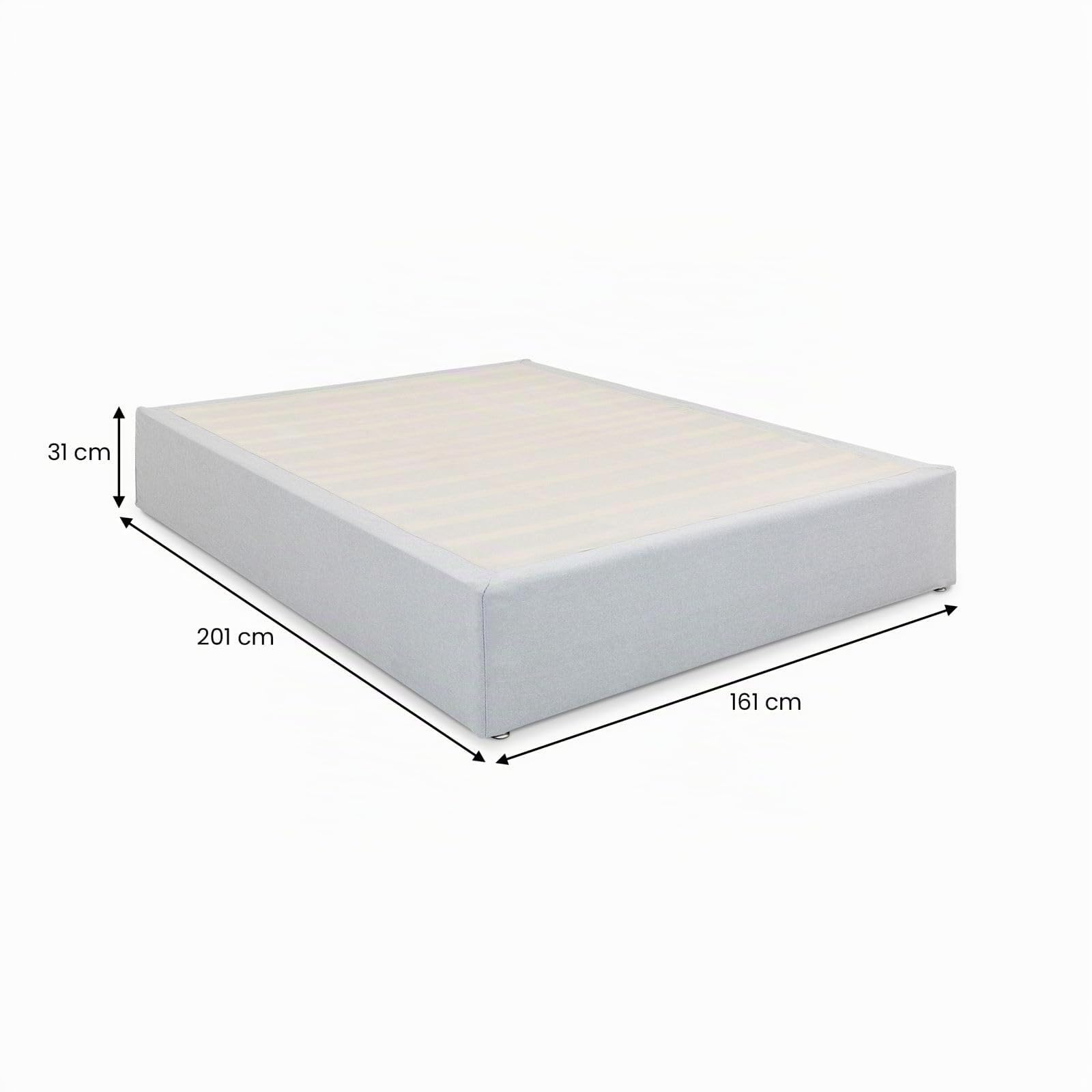 IDIMEX Sommier tapissier Maya 160 x 200 cm Structure en Bois et revêtement en Tissu Gris, Cadre de lit avec Pieds et sommier à Lattes Queen Size pour 2 Personnes