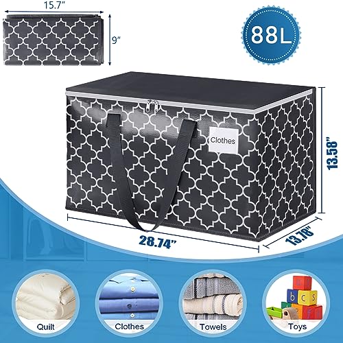 Extra Large Moving Bags, Heavy-Duty Storage Totes with Zipper Top and Sturdy Handles, Moving Supplies for Space Saving and Packing, Collapsible Storage Bags, Black & Gray, 88L, 6-Pack - Image 4
