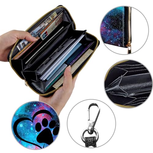 Image of Women's Wallets,Credit Card Holder Money Leather Long Wallet with Wristlet,Large Capacity with Zip-Around Phone Purse for Women Ladies Girls,Galaxy Love Paw