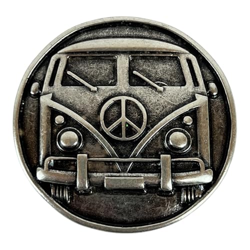 Boucle interchangeable Peace Bulli argentée pour ceinture de 4 cm style hippie bohème rétro