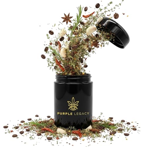 PURPLE LEGACY® Tarro hermético de cristal violeta UV, recipiente hermético para hierbas, té,...