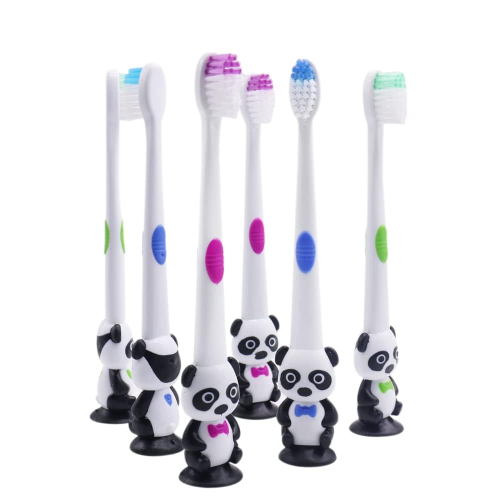 12 spazzolini da denti a forma di panda per bambini con setole morbide con tazza Sunction confezionati singolarmente per ragazzi e ragazze da 3 a 12 anni