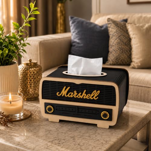 Image of Wooden Tissue Box Holder with Premium Decorative Design, Elegant Tabletop Tissue Case for Home, Office, Living Room & Bedroom, Sturdy MDF Wood Tissue Cover, 8 x 5 x 5 Inch