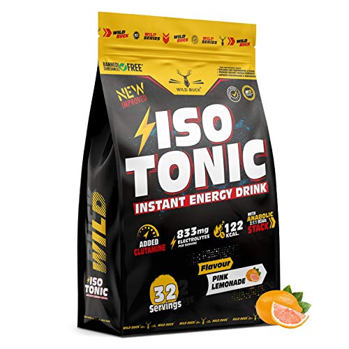 Image of WILD BUCK Isotonic Instant Energy Drink,Electrolyte Energy Drink With Anabolic Stack 2:1:1 Bcaa,Dextrose Monohydrate & L-Glutamine|833Mg Electrolytes [32 Servings,Pink Lemonade Flavor],1000 grams
